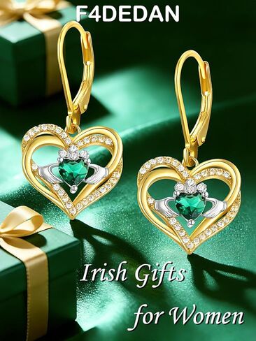 Irish Jewelry Claddagh Earrings for Women Dangle 925 Sterling Silver Gold Plated Triquetra Celtic Knot Heart Irish Gifts Made In Ireland in Saudi Arabia