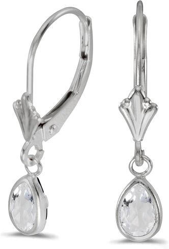 14k White Gold Pear White Topaz Bezel Lever-back Earrings in Kuwait