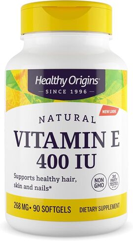 Healthy Origins Vitamin E, 400 IU with Naturally Sourced Mixed Tocopherols - Vitamin E Supplement - Non-GMO & Gluten-Free Skin, Hair, & Nails Vitamin - 90 Softgels in Kuwait