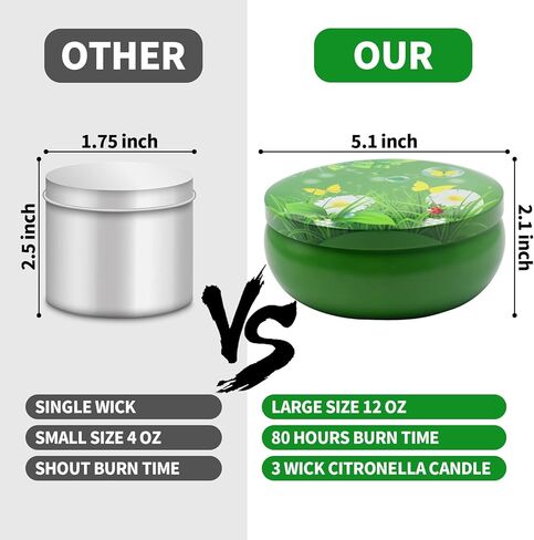 شموع السترونيلا في الهواء الطلق، مجموعة شموع السترونيلا الكبيرة مكونة من 3 شموع صويا 12 أونصة مع زيت السترونيلا الطبيعي، وقت حرق 240 ساعة للفناء والفناء الخلفي والسطح والحديقة والتخييم وليالي الصيف in Kuwait