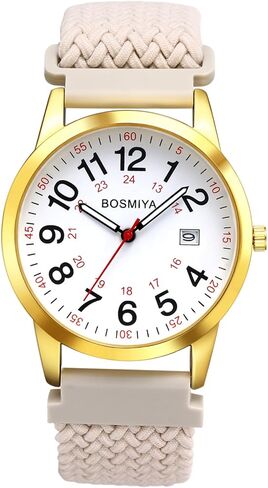 Lancardo Braided Elastic Strap Watch: 24-Hours Analog Quartz Adjustable Arabic Large Dial Casual Wristwatch for Men Women Easy-to-Read in Kuwait