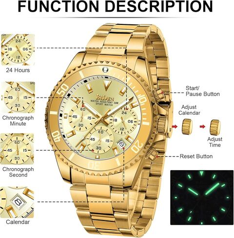 Biden Mens Watches Chronograph Stainless Steel Waterproof Date Analog Quartz Watch Business Casual Fashion Wrist Watches for Men, Black a, Quartz Watch,Chronograph in Kuwait