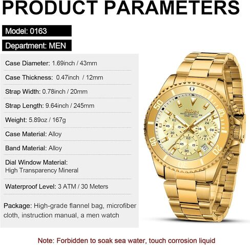 Biden Mens Watches Chronograph Stainless Steel Waterproof Date Analog Quartz Watch Business Casual Fashion Wrist Watches for Men, Black a, Quartz Watch,Chronograph in Kuwait