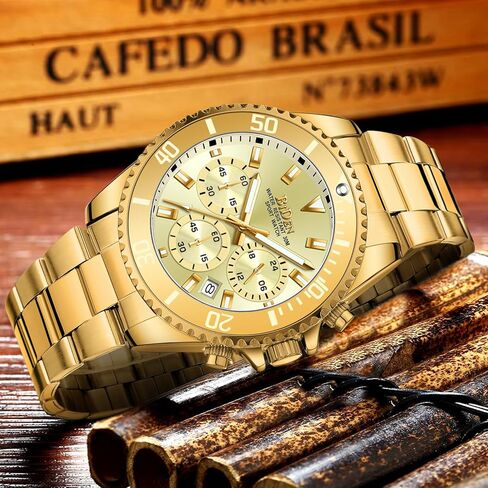 Biden Mens Watches Chronograph Stainless Steel Waterproof Date Analog Quartz Watch Business Casual Fashion Wrist Watches for Men, Black a, Quartz Watch,Chronograph in Kuwait