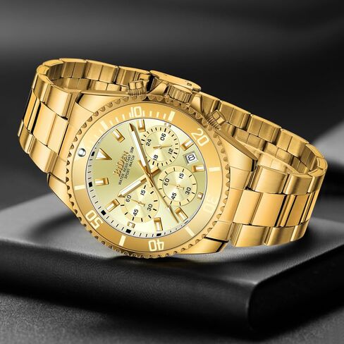 Biden Mens Watches Chronograph Stainless Steel Waterproof Date Analog Quartz Watch Business Casual Fashion Wrist Watches for Men, Black a, Quartz Watch,Chronograph in Kuwait