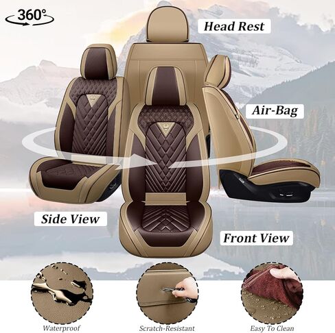 Car Seat Covers Full Set for Cadillac CTS 2003-2019, Waterproof Nappa Leather Car Seat Cover, Full Coverage Car Seat Covers Sets(5 Seats/Brown Coffee) in Saudi Arabia
