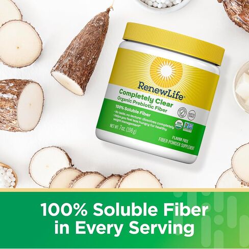Renew Life Adult Completely Clear Organic Prebiotic Keto Friendly Fiber, Powder, 7 oz. (Package May Vary) in Kuwait
