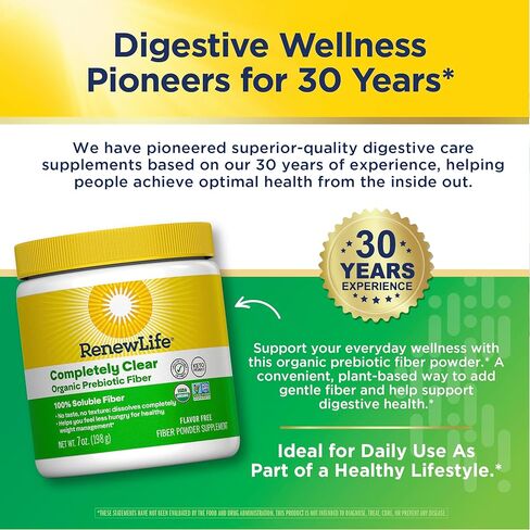 Renew Life Adult Completely Clear Organic Prebiotic Keto Friendly Fiber, Powder, 7 oz. (Package May Vary) in Kuwait