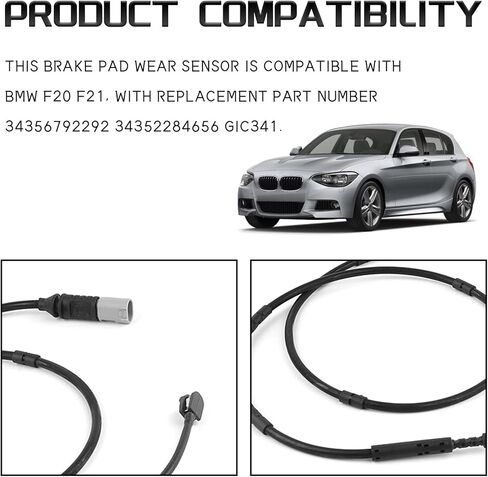 Car Brake Pad Wear Sensor Compatible with BMW F20 F21 F30 F31 F32 F33 320i 328i, Front and Rear Brake Pad Wear Sensor, Brake Alarm Line Induction Line Replace OEM#34356792292 34352284656 in Kuwait