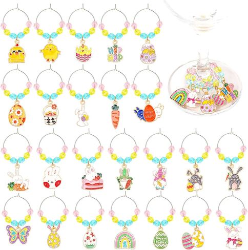 JUNEBRUSHS 24Pcs Valentine's Day Wine Charms, Valentines Wine Glass Charms for Stem Glasses, Wine Glass Charms Drink Marker Tags for Valentines Wine Party Ornaments in Kuwait