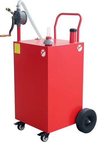 50 Gallon Fuel Caddy with Manual Transfer Pump, Mobile Fuel Transfer Can on 4 Wheels for Gasoline & Diesel, Portable Gas Storage Container for ATVs, Boats, Cars, Lawn Mowers, Red in Kuwait