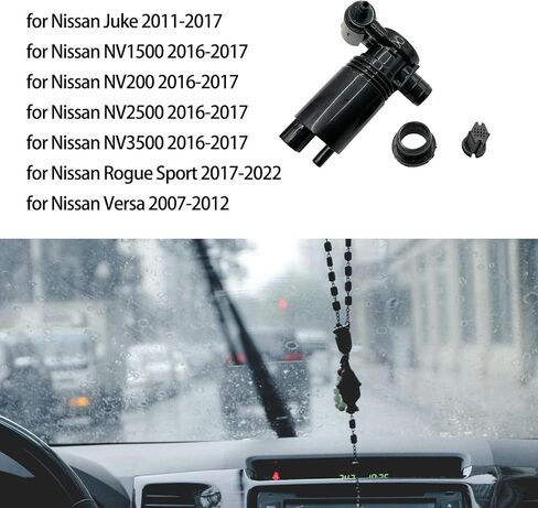 Black Windshield Washer Pump with Grommet Fit for Nissan Versa 2007-2012 for Juke 2011-2017 for NV1500 NV2500 NV3500 2016-2017 for Rogue Sport 28920-EL00A Car Front Water Washer Fluid Pump in Kuwait