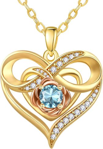 Infinite Heart Birthstone Necklaces for Women Gold Plated Pendant Wedding Anniversary Birthday Gift for Wife Her Mom Grandma Daughter Jewelry with Round Birthstone in Saudi Arabia