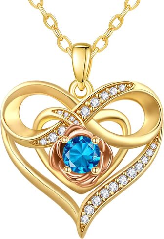 Infinite Heart Birthstone Necklaces for Women Gold Plated Pendant Wedding Anniversary Birthday Gift for Wife Her Mom Grandma Daughter Jewelry with Round Birthstone in Saudi Arabia