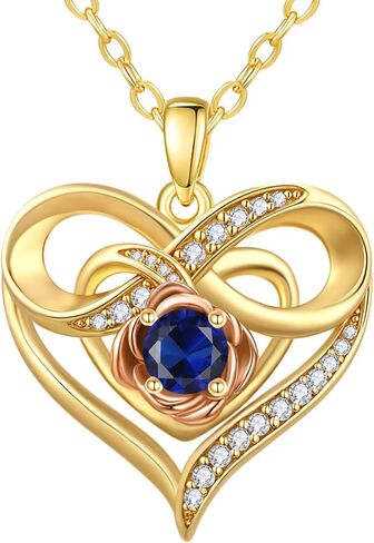 Infinite Heart Birthstone Necklaces for Women Gold Plated Pendant Wedding Anniversary Birthday Gift for Wife Her Mom Grandma Daughter Jewelry with Round Birthstone in Saudi Arabia