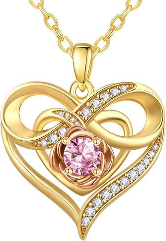 Infinite Heart Birthstone Necklaces for Women Gold Plated Pendant Wedding Anniversary Birthday Gift for Wife Her Mom Grandma Daughter Jewelry with Round Birthstone in Saudi Arabia