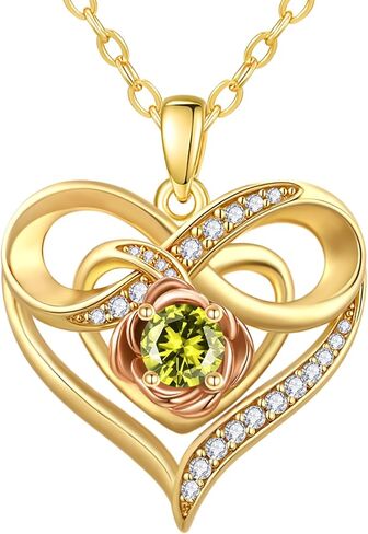 Infinite Heart Birthstone Necklaces for Women Gold Plated Pendant Wedding Anniversary Birthday Gift for Wife Her Mom Grandma Daughter Jewelry with Round Birthstone in Saudi Arabia