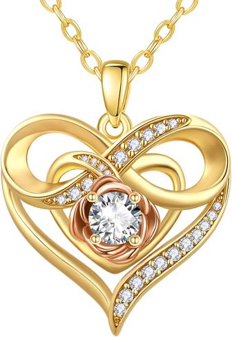 Infinite Heart Birthstone Necklaces for Women Gold Plated Pendant Wedding Anniversary Birthday Gift for Wife Her Mom Grandma Daughter Jewelry with Round Birthstone in Saudi Arabia