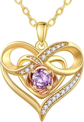 Infinite Heart Birthstone Necklaces for Women Gold Plated Pendant Wedding Anniversary Birthday Gift for Wife Her Mom Grandma Daughter Jewelry with Round Birthstone in Saudi Arabia
