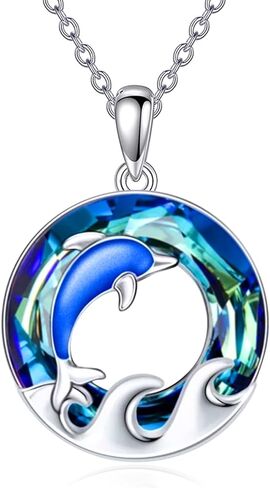 TOUPOP Sea Turtle/Mermaid/Dolphin/Shell/Starfish/Conch/Seahorse Necklace for Women Sterling Silver Ocean Pendant Necklace with Crystal Ocean Beach Charm Jewelry Birthday Christmas Gifts in Saudi Arabia