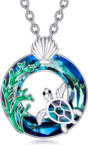 TOUPOP Sea Turtle/Mermaid/Dolphin/Shell/Starfish/Conch/Seahorse Necklace for Women Sterling Silver Ocean Pendant Necklace with Crystal Ocean Beach Charm Jewelry Birthday Christmas Gifts in Saudi Arabia