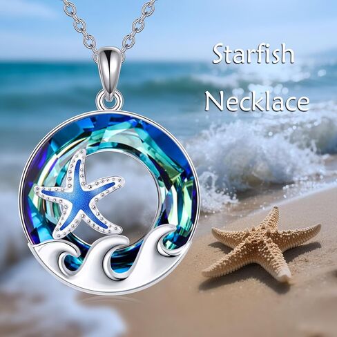 TOUPOP Sea Turtle/Mermaid/Dolphin/Shell/Starfish/Conch/Seahorse Necklace for Women Sterling Silver Ocean Pendant Necklace with Crystal Ocean Beach Charm Jewelry Birthday Christmas Gifts in Saudi Arabia