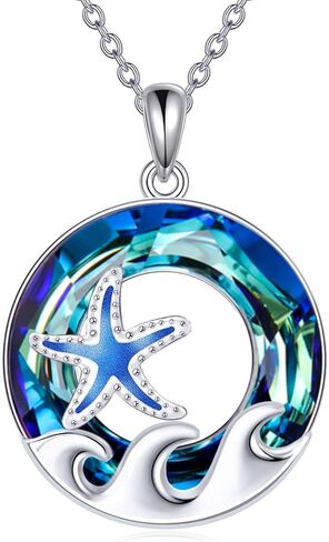 TOUPOP Sea Turtle/Mermaid/Dolphin/Shell/Starfish/Conch/Seahorse Necklace for Women Sterling Silver Ocean Pendant Necklace with Crystal Ocean Beach Charm Jewelry Birthday Christmas Gifts in Saudi Arabia