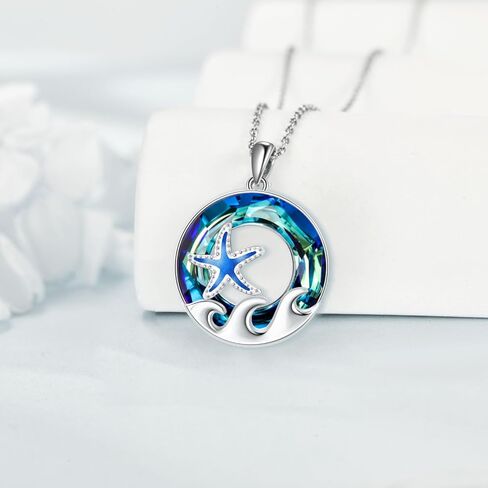 TOUPOP Sea Turtle/Mermaid/Dolphin/Shell/Starfish/Conch/Seahorse Necklace for Women Sterling Silver Ocean Pendant Necklace with Crystal Ocean Beach Charm Jewelry Birthday Christmas Gifts in Saudi Arabia
