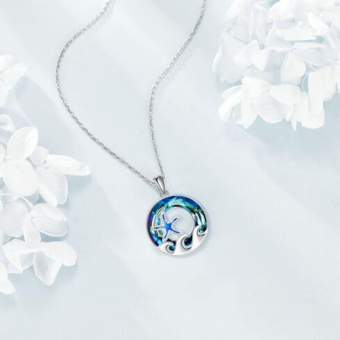 TOUPOP Sea Turtle/Mermaid/Dolphin/Shell/Starfish/Conch/Seahorse Necklace for Women Sterling Silver Ocean Pendant Necklace with Crystal Ocean Beach Charm Jewelry Birthday Christmas Gifts in Saudi Arabia