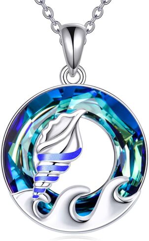 TOUPOP Sea Turtle/Mermaid/Dolphin/Shell/Starfish/Conch/Seahorse Necklace for Women Sterling Silver Ocean Pendant Necklace with Crystal Ocean Beach Charm Jewelry Birthday Christmas Gifts in Saudi Arabia