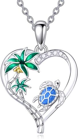 TOUPOP Sea Turtle/Mermaid/Dolphin/Shell/Starfish/Conch/Seahorse Necklace for Women Sterling Silver Ocean Pendant Necklace with Crystal Ocean Beach Charm Jewelry Birthday Christmas Gifts in Saudi Arabia
