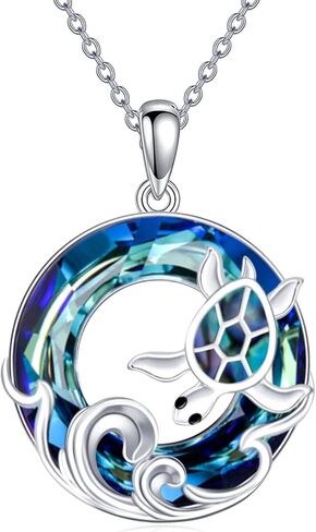TOUPOP Sea Turtle/Mermaid/Dolphin/Shell/Starfish/Conch/Seahorse Necklace for Women Sterling Silver Ocean Pendant Necklace with Crystal Ocean Beach Charm Jewelry Birthday Christmas Gifts in Saudi Arabia
