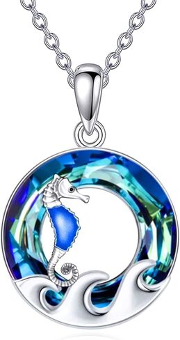 TOUPOP Sea Turtle/Mermaid/Dolphin/Shell/Starfish/Conch/Seahorse Necklace for Women Sterling Silver Ocean Pendant Necklace with Crystal Ocean Beach Charm Jewelry Birthday Christmas Gifts in Saudi Arabia