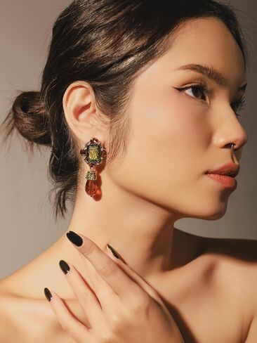 OJERRY البيزنطية الباروك العصور الوسطى الفيكتوري بيان غير النظامية الأخضر البني قلادة تتدلى الأقراط زي المجوهرات والاكسسوارات الزي هدايا رومانسية باردة للنساء المتدلية في الثلاثينيات من العمر in Kuwait