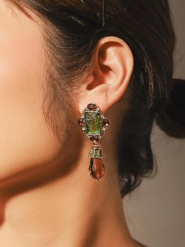 OJERRY البيزنطية الباروك العصور الوسطى الفيكتوري بيان غير النظامية الأخضر البني قلادة تتدلى الأقراط زي المجوهرات والاكسسوارات الزي هدايا رومانسية باردة للنساء المتدلية في الثلاثينيات من العمر in Kuwait