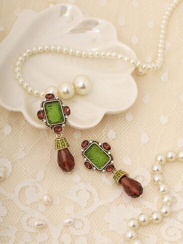 OJERRY البيزنطية الباروك العصور الوسطى الفيكتوري بيان غير النظامية الأخضر البني قلادة تتدلى الأقراط زي المجوهرات والاكسسوارات الزي هدايا رومانسية باردة للنساء المتدلية في الثلاثينيات من العمر in Kuwait