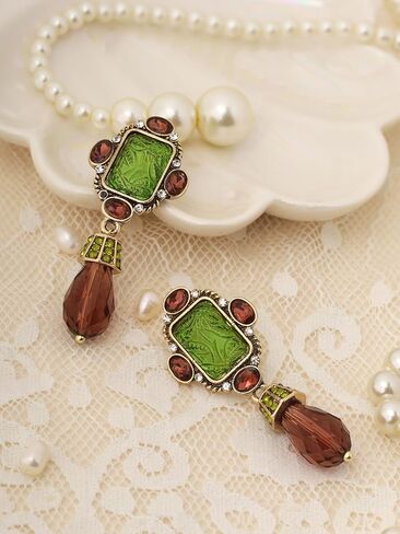 OJERRY البيزنطية الباروك العصور الوسطى الفيكتوري بيان غير النظامية الأخضر البني قلادة تتدلى الأقراط زي المجوهرات والاكسسوارات الزي هدايا رومانسية باردة للنساء المتدلية في الثلاثينيات من العمر in Kuwait