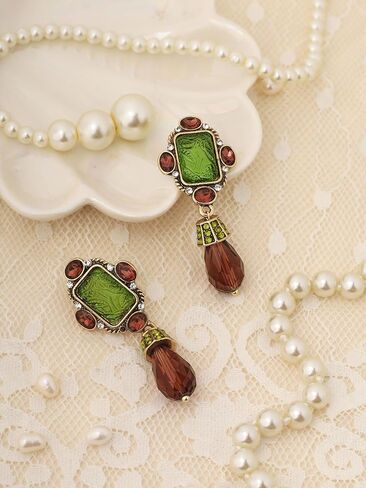 OJERRY البيزنطية الباروك العصور الوسطى الفيكتوري بيان غير النظامية الأخضر البني قلادة تتدلى الأقراط زي المجوهرات والاكسسوارات الزي هدايا رومانسية باردة للنساء المتدلية في الثلاثينيات من العمر in Kuwait