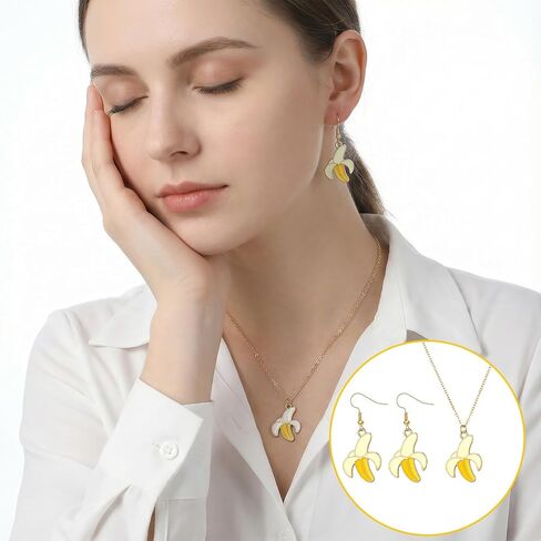 مجموعة أقراط الموز للنساء، أقراط متدلية واقعية على شكل موز وقلادة لطيفة على شكل فاكهة غريبة، مجوهرات صيفية لموضوع الفاكهة، إكسسوارات لعشاق الموز، هدايا Bff in Saudi Arabia