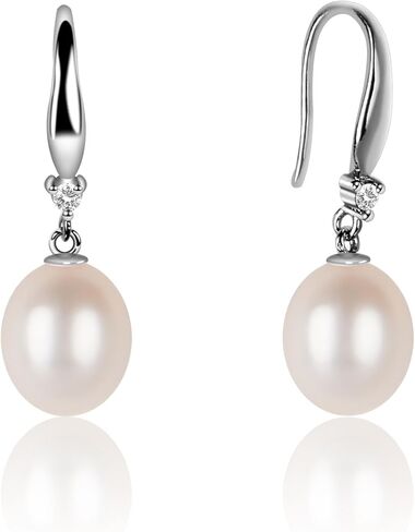 Handpicked Dangle Stud White Pearl Earrings Sterling Silver AAAAA+ Freshwater Cultured Pearl Earrings Hypoallergenic with Gift Box Wedding Jewelry for Women, Brides, Bridesmaids of The Bride in Saudi Arabia