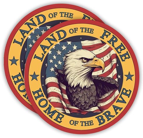 ملصق eDesign Land of the Free Home of the Brave - ملصق النسر الأصلع الوطني المستدير مقاس 4 بوصات - ملصق فينيل مقاوم للماء للمحاربين القدامى العسكريين في الولايات المتحدة الأمريكية للسيارة والشاحنة والكمبيوتر المحمول والمبرد والجدار - عبوة من قطعتين in Saudi Arabia