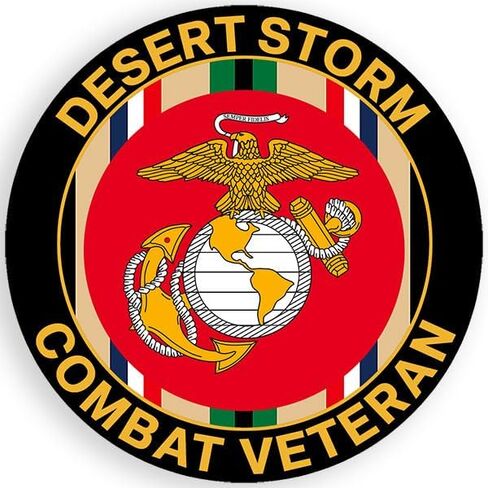 Round Desert Storm Combat Veteran Sticker (United States USMC Corps Vet Decal Vinyl for Cars, Trucks, Laptops (3 inch) Marines Licensed in Saudi Arabia