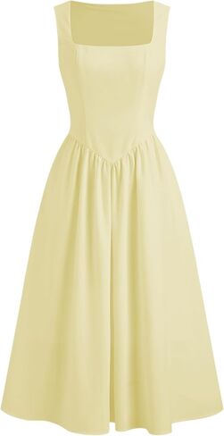 CIDER Women Square Neck Ruffle Linen Blend A Line Dress Daily Casual Vacation Dresses in Saudi Arabia