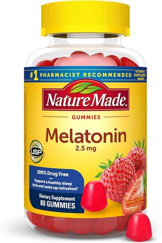 Nature Made Melatonin 2.5 mg Gummies, 100% Drug Free Sleep Aid for Adults, 80 Gummies, 80 Day Supply in Kuwait