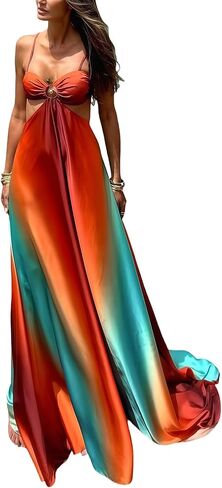 AIBEARTY Women's Sexy Tie Dye Off Shoulder Maxi Dress Gradient Cut Out Strapless Flowy Sundress Beach Long Dresses in Saudi Arabia
