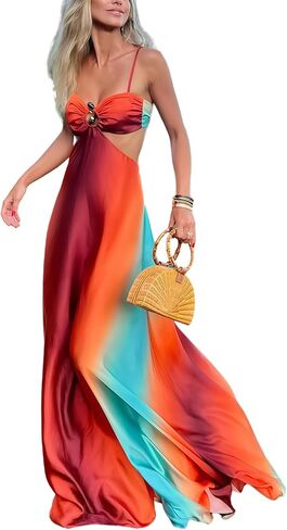 AIBEARTY Women's Sexy Tie Dye Off Shoulder Maxi Dress Gradient Cut Out Strapless Flowy Sundress Beach Long Dresses in Saudi Arabia
