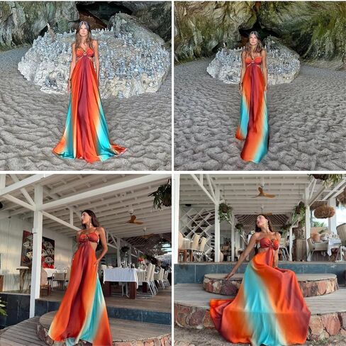 AIBEARTY Women's Sexy Tie Dye Off Shoulder Maxi Dress Gradient Cut Out Strapless Flowy Sundress Beach Long Dresses in Saudi Arabia
