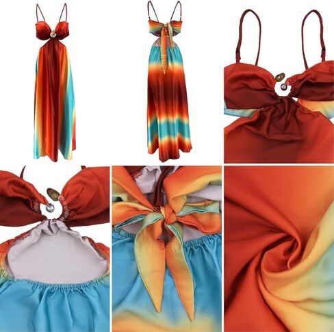 AIBEARTY Women's Sexy Tie Dye Off Shoulder Maxi Dress Gradient Cut Out Strapless Flowy Sundress Beach Long Dresses in Saudi Arabia