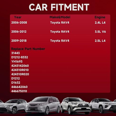 Rear Solid Disc Brake Rotors + Ceramic Pads Kit 6PC Compatible with Toyota RAV-4 2006-2018,HS250h 2010-2012,Geomet Coated - Replace 31443 D1212-8332,11.1in(281mm) in Kuwait