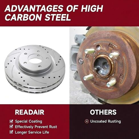 Rear Solid Disc Brake Rotors + Ceramic Pads Kit 6PC Compatible with Toyota RAV-4 2006-2018,HS250h 2010-2012,Geomet Coated - Replace 31443 D1212-8332,11.1in(281mm) in Kuwait